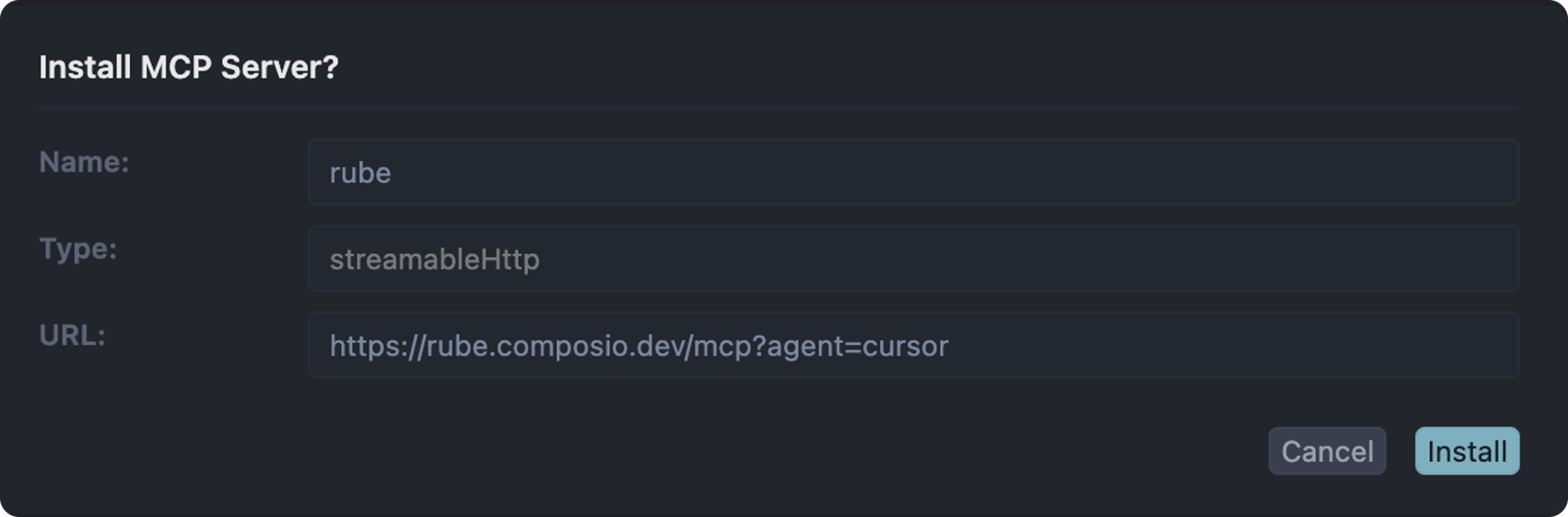 Install MCP Server dialog